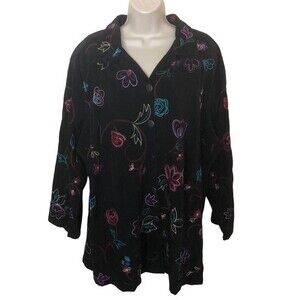 Koret Black Embroidered Buttondown Jacket Blazer Plus Size 20W